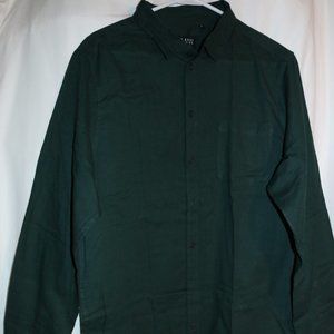 Man Green Button Down Long Sleeve Shirt 100% Cotton